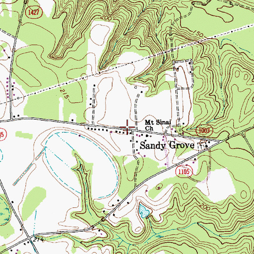 Topographic Map of Sandy Grove, NC