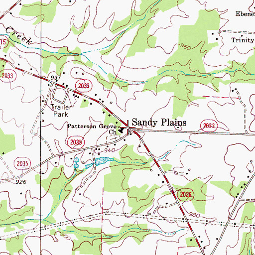 Topographic Map of Sandy Plains, NC