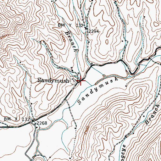 Topographic Map of Sandymush, NC