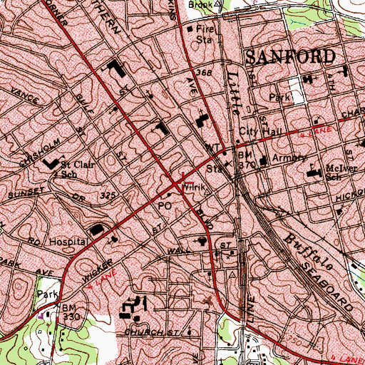 Topographic Map of Sanford, NC