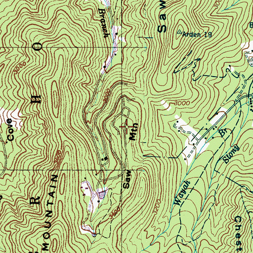 Topographic Map of Saw Mountain, NC