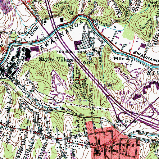 Topographic Map of Sayles Village, NC