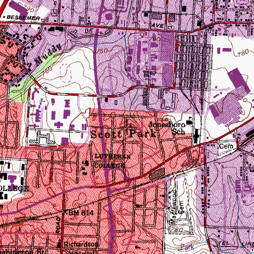 Topographic Map of Scott Park, NC