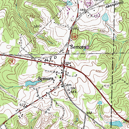 Topographic Map of Semora, NC