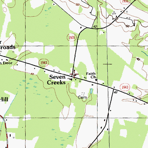 Topographic Map of Seven Creeks, NC
