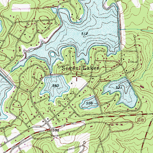 Topographic Map of Seven Lakes, NC