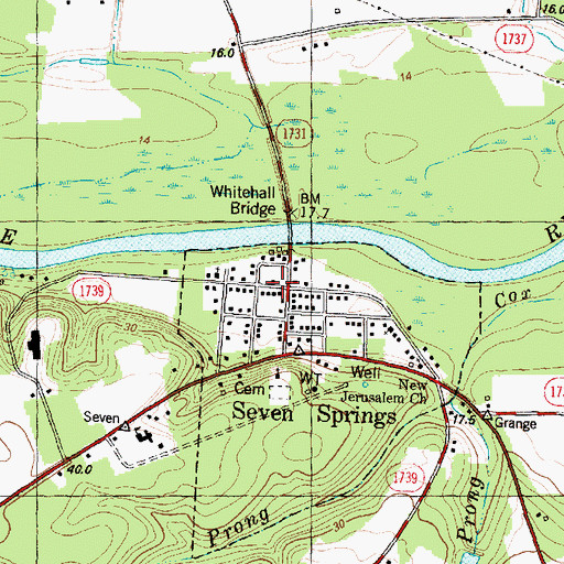 Topographic Map of Seven Springs, NC