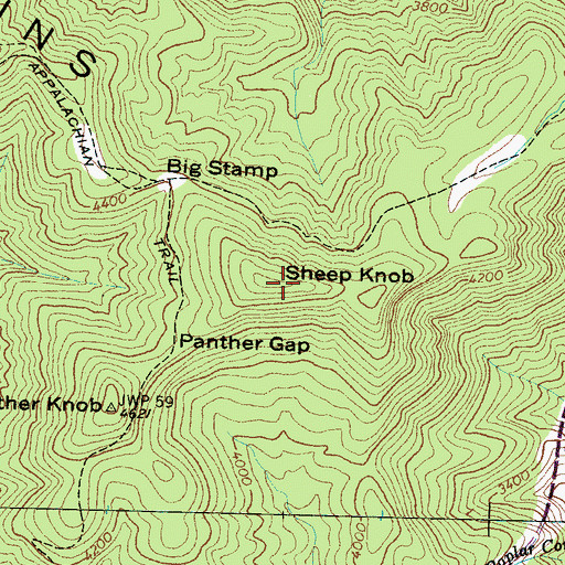 Topographic Map of Sheep Knob, NC