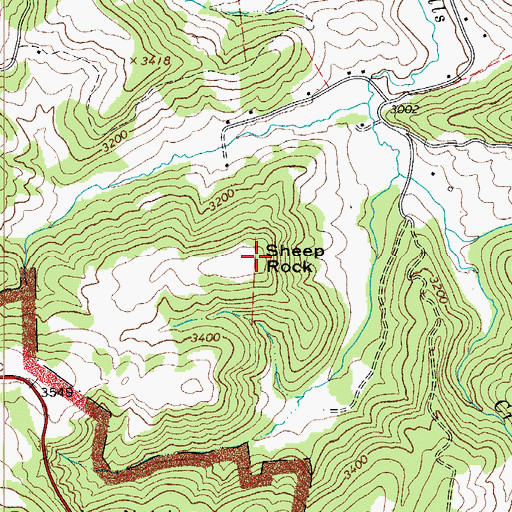 Topographic Map of Sheep Rock, NC