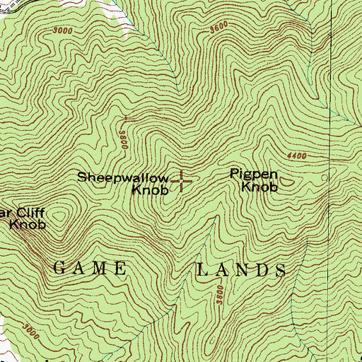 Topographic Map of Sheepwallow Knob, NC