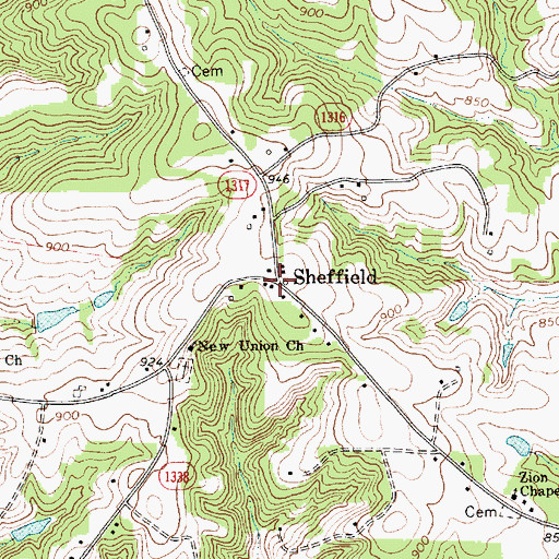 Topographic Map of Sheffield, NC