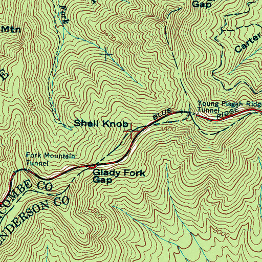 Topographic Map of Shell Knob, NC