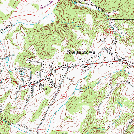 Topographic Map of Sheltontown, NC