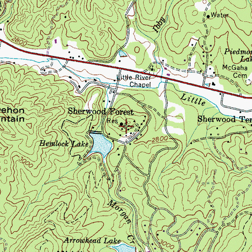 Topographic Map of Sherwood Forest, NC