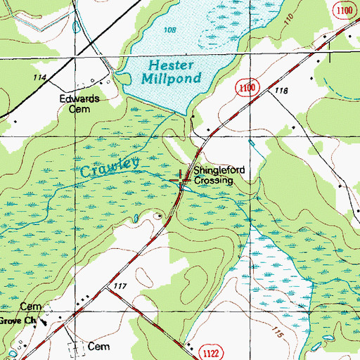 Topographic Map of Shingleford Crossing, NC