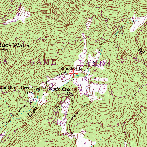 Topographic Map of Shookville, NC