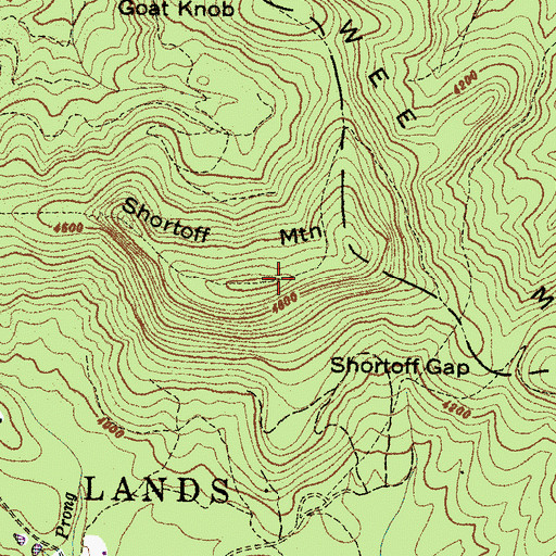 Topographic Map of Shortoff Mountain, NC