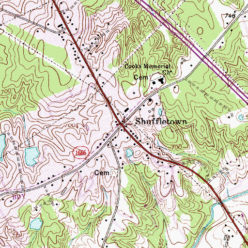 Topographic Map of Shuffletown, NC