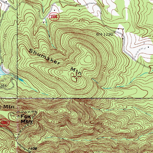 Topographic Map of Shumaker Mountain, NC