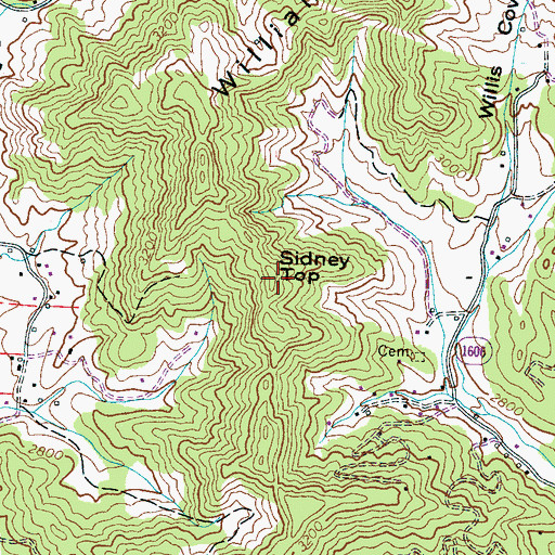 Topographic Map of Sidney Top, NC