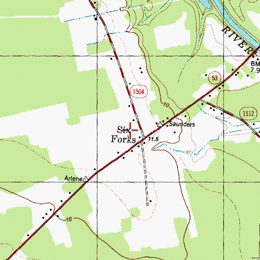 Topographic Map of Six Forks, NC