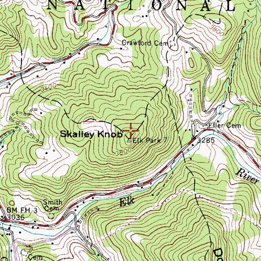 Topographic Map of Skalley Knob, NC