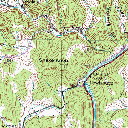 Topographic Map of Snake Knob, NC