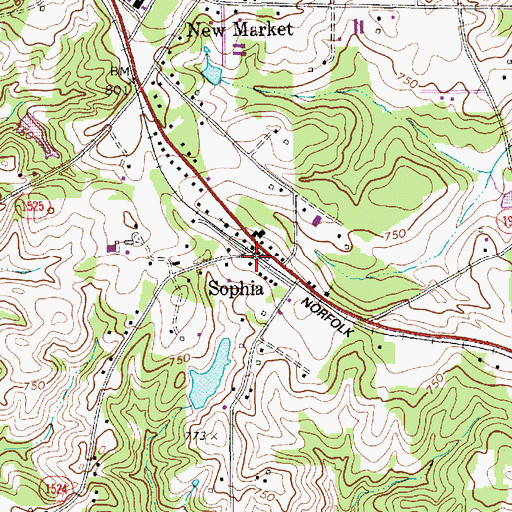 Topographic Map of Sophia, NC