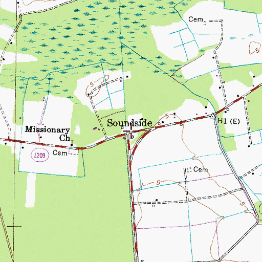 Topographic Map of Soundside, NC