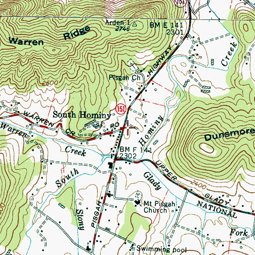 Topographic Map of South Hominy, NC