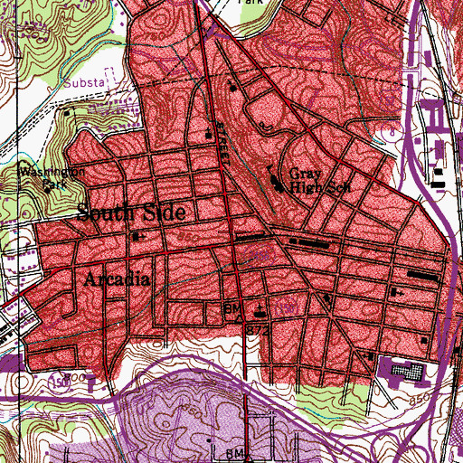 Topographic Map of South Side, NC