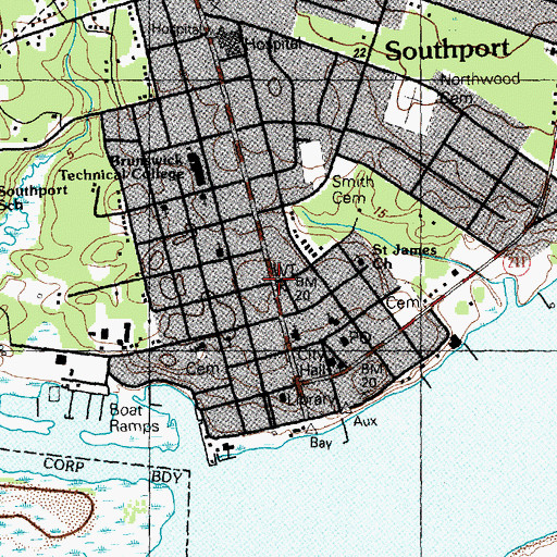 Topographic Map of Southport, NC