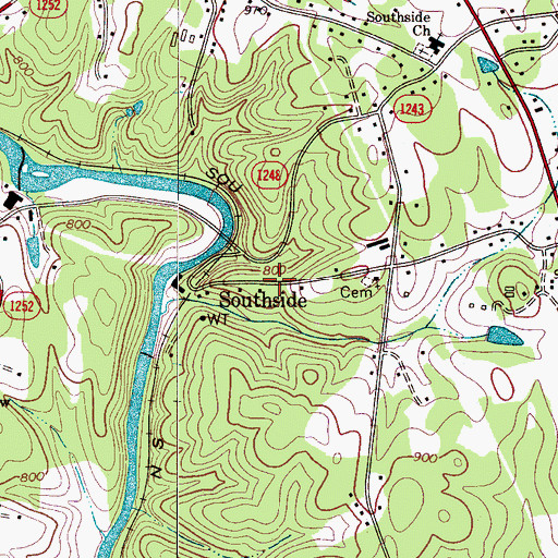 Topographic Map of Southside, NC