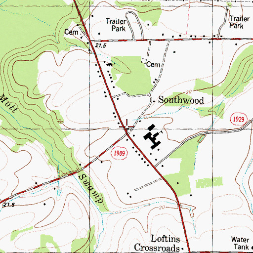 Topographic Map of Southwood, NC