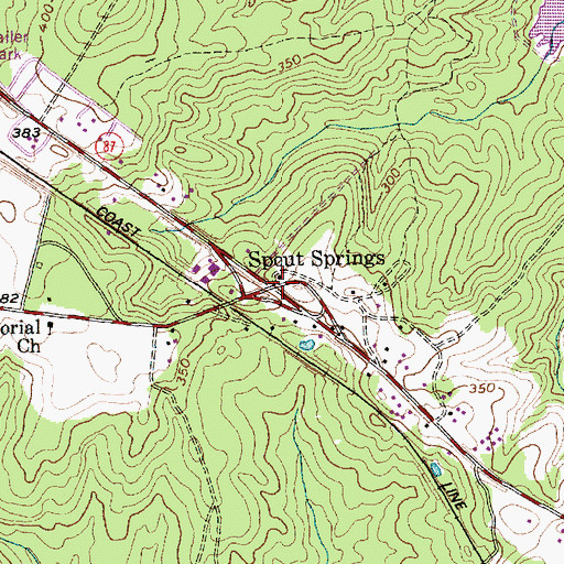 Topographic Map of Spout Springs, NC