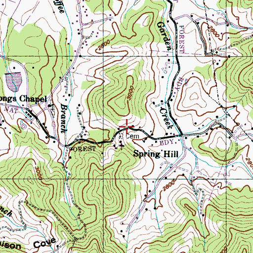 Topographic Map of Spring Hill, NC