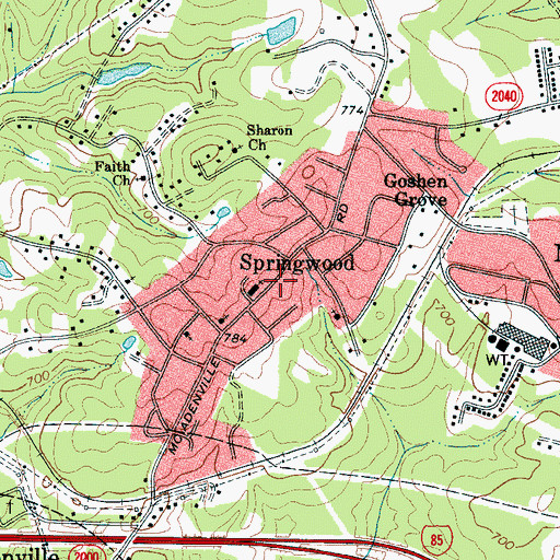 Topographic Map of Springwood, NC