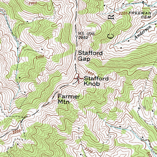 Topographic Map of Stafford Knob, NC