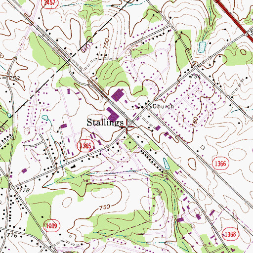 Topographic Map of Stallings, NC