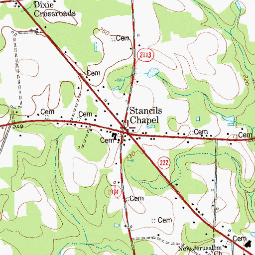 Topographic Map of Stancils Chapel, NC
