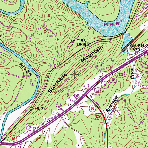 Topographic Map of Stockade Mountain, NC