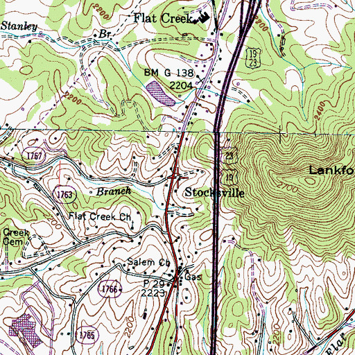 Topographic Map of Stocksville, NC