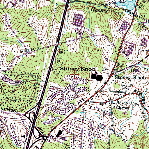 Topographic Map of Stoney Knob, NC