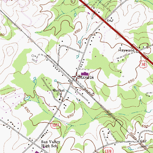 Topographic Map of Stouts, NC