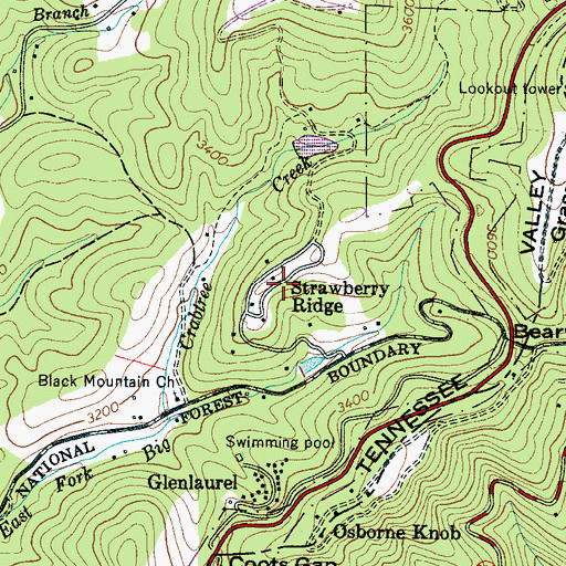 Topographic Map of Strawberry Ridge, NC
