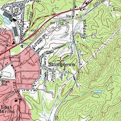 Topographic Map of Stumptown, NC