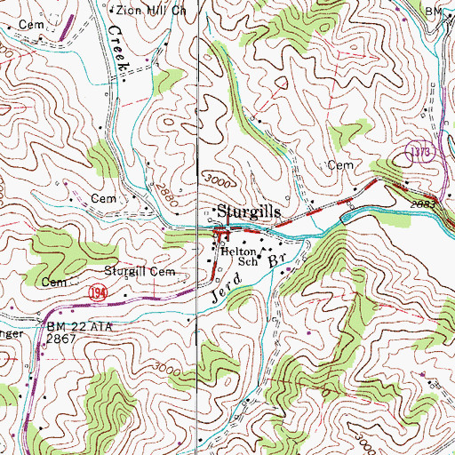 Topographic Map of Sturgills, NC