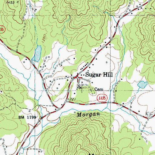 Topographic Map of Sugar Hill, NC