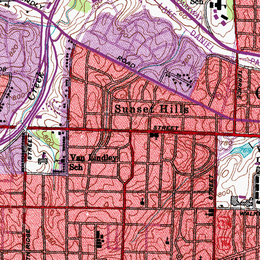 Topographic Map of Sunset Hills, NC