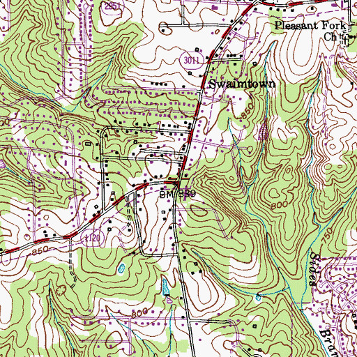 Topographic Map of Swaimtown, NC